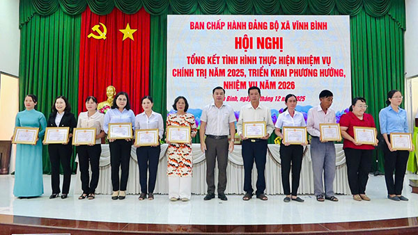 Ban Chấp hành Đảng bộ xã Vĩnh Bình tổ chức hội nghị tổng kết tình hình thực hiện nhiệm vụ chính trị năm 2025 và triển khai phương hướng, nhiệm vụ năm 2026